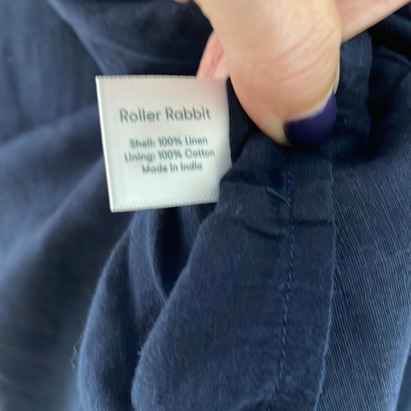 Roller Rabbit Lorena Navy 100% Linen Shift Dress 3/4 Sleeves Lined Pockets Small - Picture 7 of 10